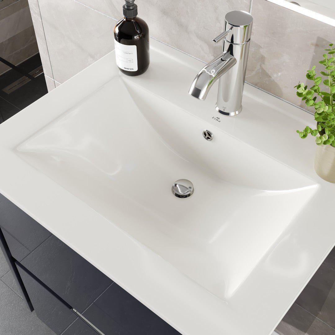 Luna 24 in. Dark Gray Wall Mount Single Sink Bath Vanity with Porcelain Top and Integrated Sink - Bathroom Vanity by Eviva