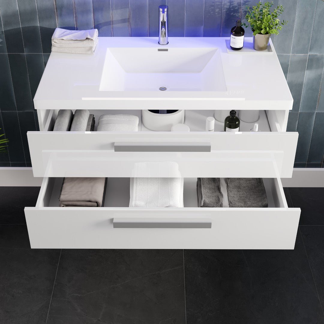 Surf 36 in. White Wall Mount Single Sink Bath Vanity with Acrylic Top and Integrated Sink - Bathroom Vanity by Eviva