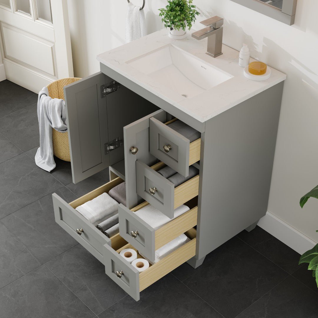 Acclaim 24 in. Gray Single Sink Bath Vanity with Carrara Quartz Top and Undermount Porcelain Sink - Bathroom Vanity by Eviva