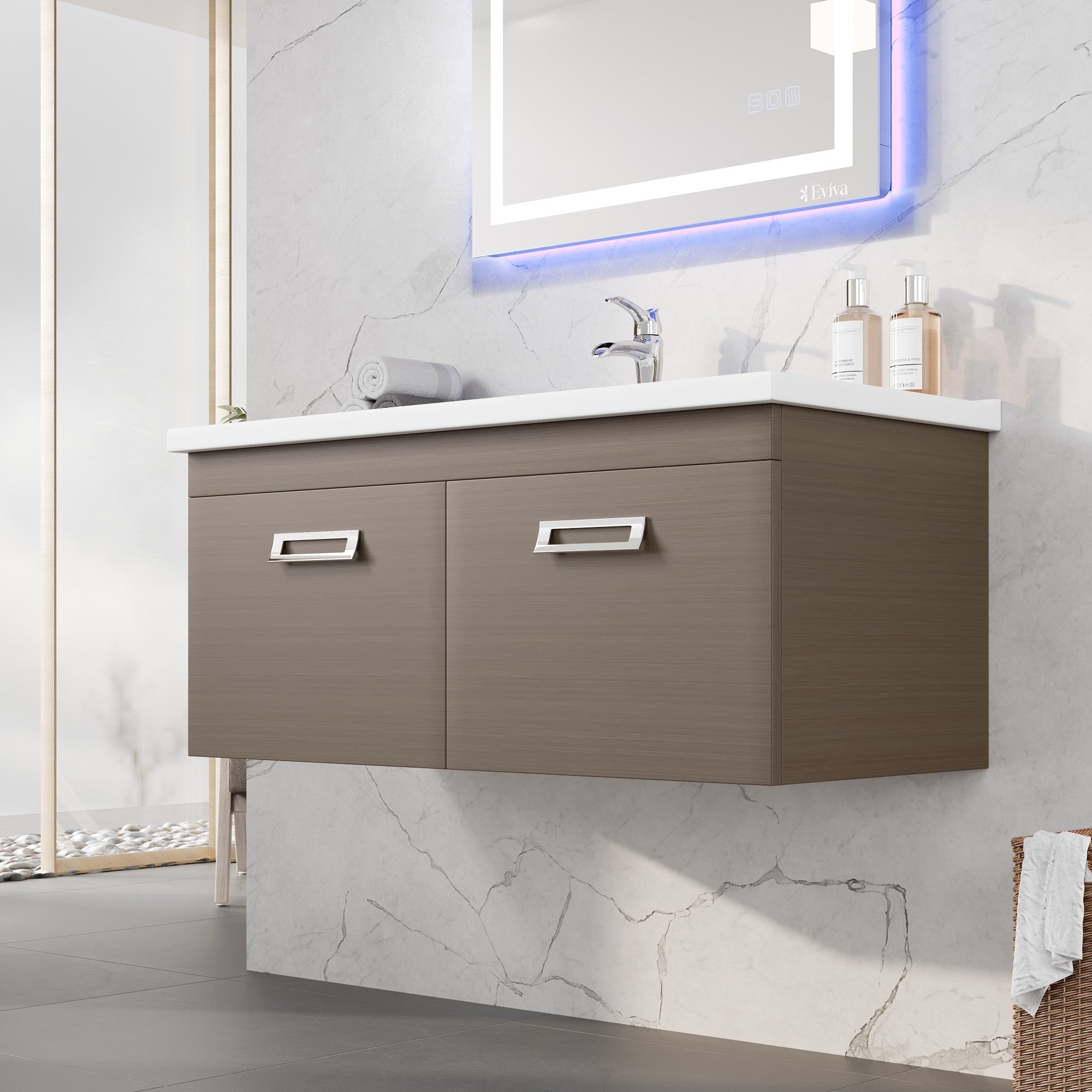 Orleans 38 in. Wenge Wall Mount Single Sink Bath Vanity with Porcelain Top and Integrated Sink