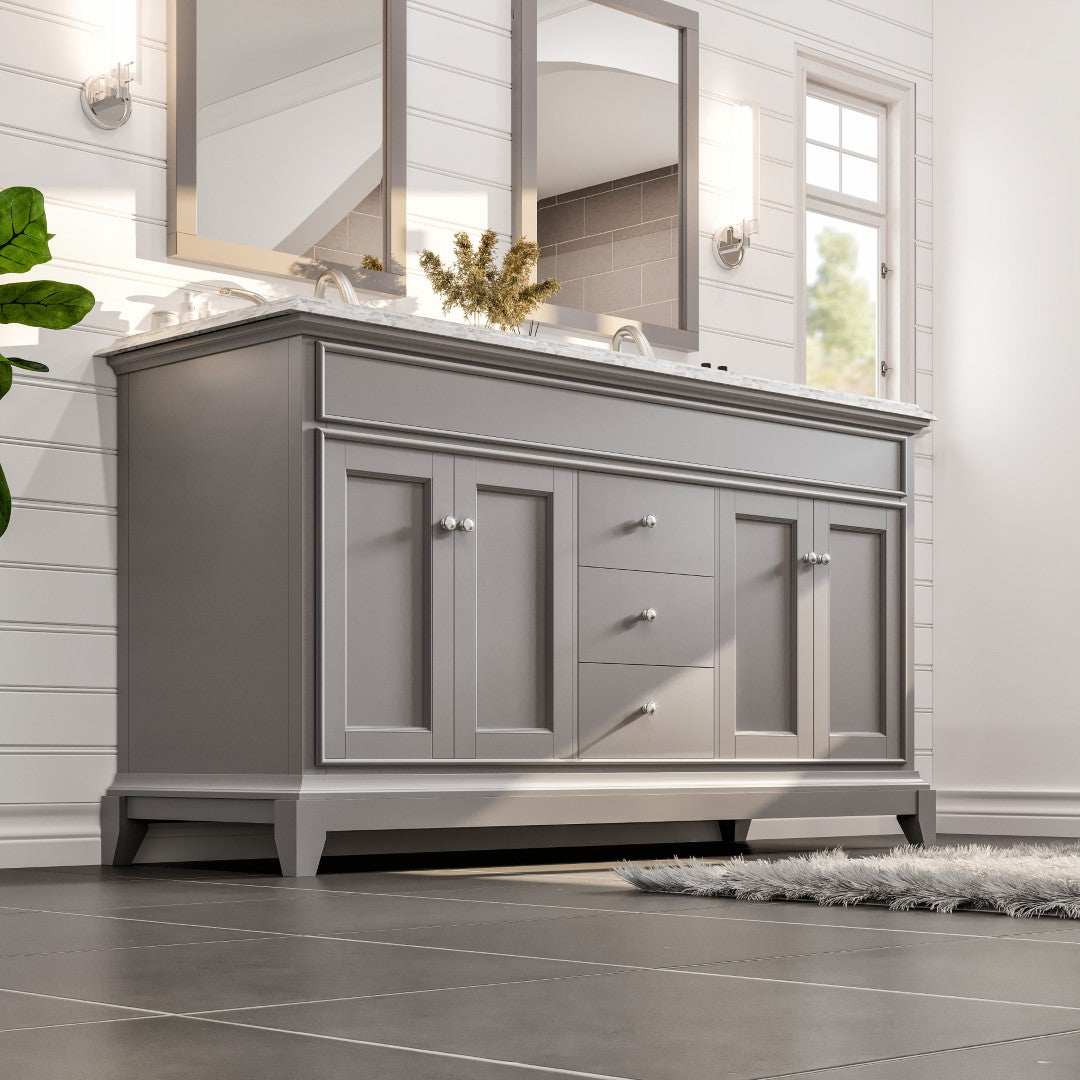 Elite Stamford 60 in. Gray Double Sink Bath Vanity with Marble Top and Undermount Porcelain Sinks