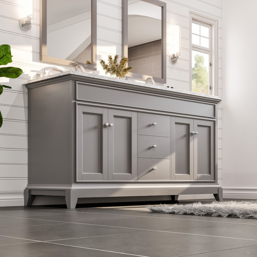 Elite Stamford 60" Gray Double Sink Bath Vanity with Marble Top - Bathroom Vanity by Eviva