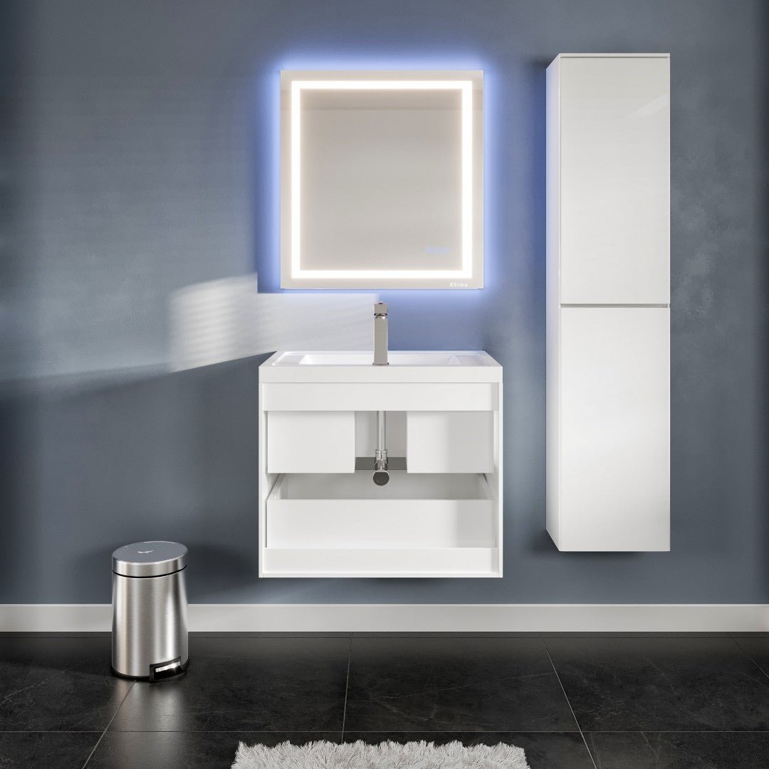 Glazzy 28 in. White Wall Mount Single Sink Bath Vanity with Acrylic Top and Integrated Sink - Bathroom Vanity by Eviva