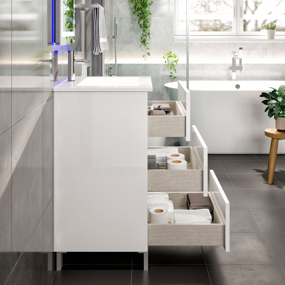 Deluxe 24 in. White Single Sink Bath Vanity with Porcelain Top and Integrated Sink