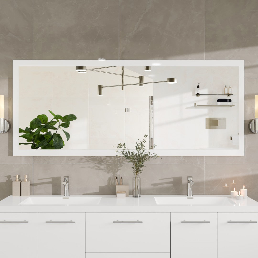 Eviva Sun 72" x 30" Rectangular White Wooden Framed Mirror