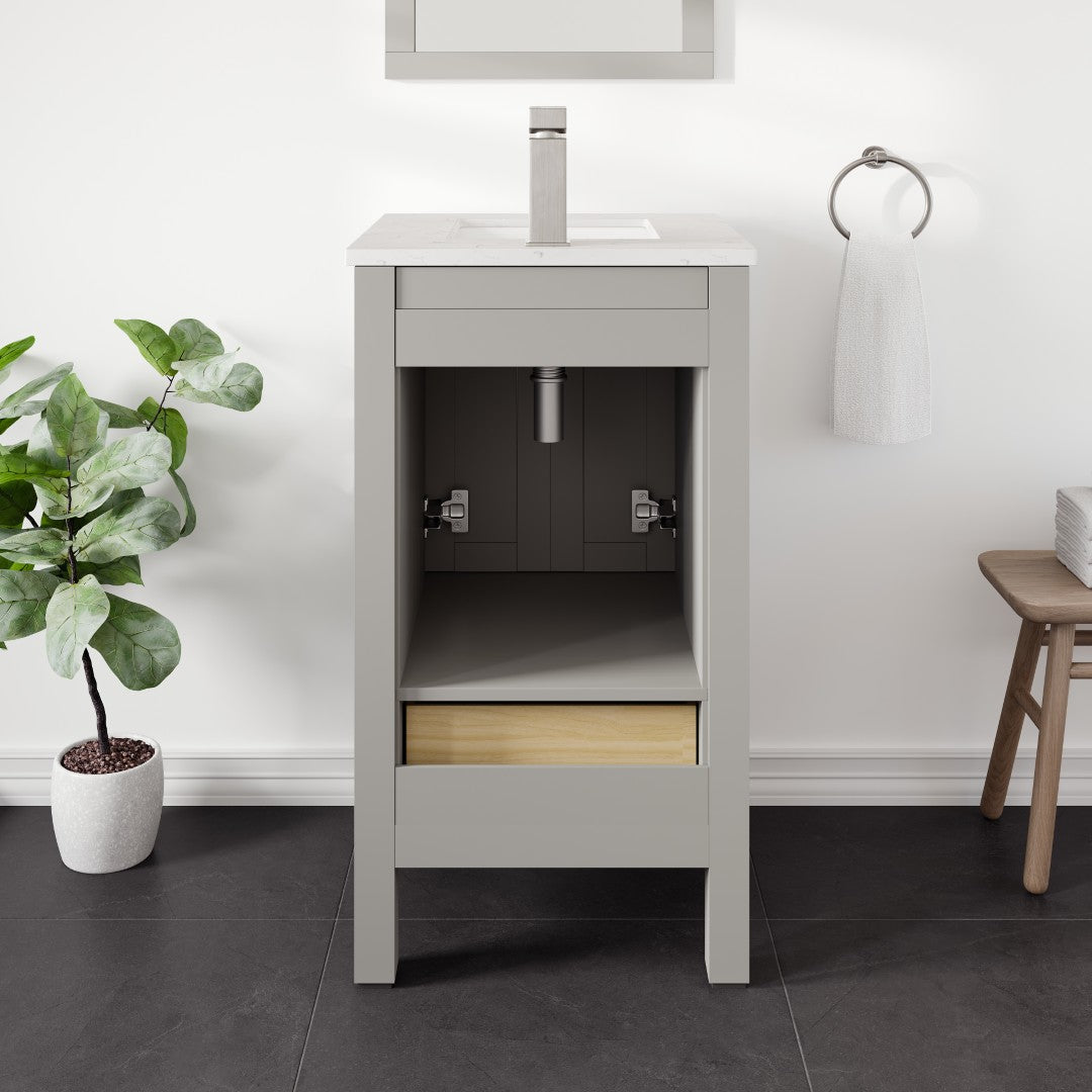 London 24 in. Gray Single Sink Bath Vanity with Carrara Quartz Top and Undermount Porcelain Sink