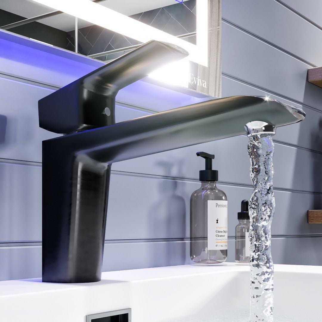 Eviva Sima Single - Handle Waterfall Single - Hole Bathroom Faucet in Chrome and Matte Black - Bathroom Faucet by Eviva