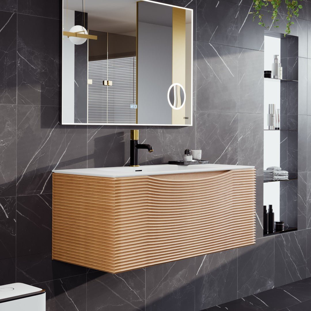 Eviva Eclair Single - Handle Straight Single - Hole Bathroom Faucet with Gold Handle and Spout Tip with Deckplate Included in Matte Black - Bathroom Faucet by Eviva
