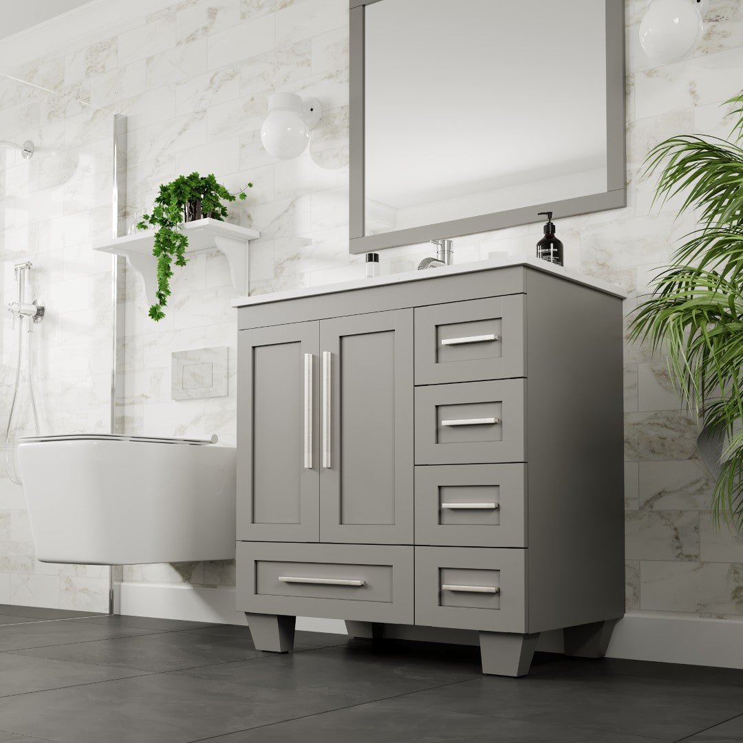 Loon 30 in. Gray Single Sink Bath Vanity with Carrara Quartz Top and Undermount Porcelain Sink - Bathroom Vanity by Eviva