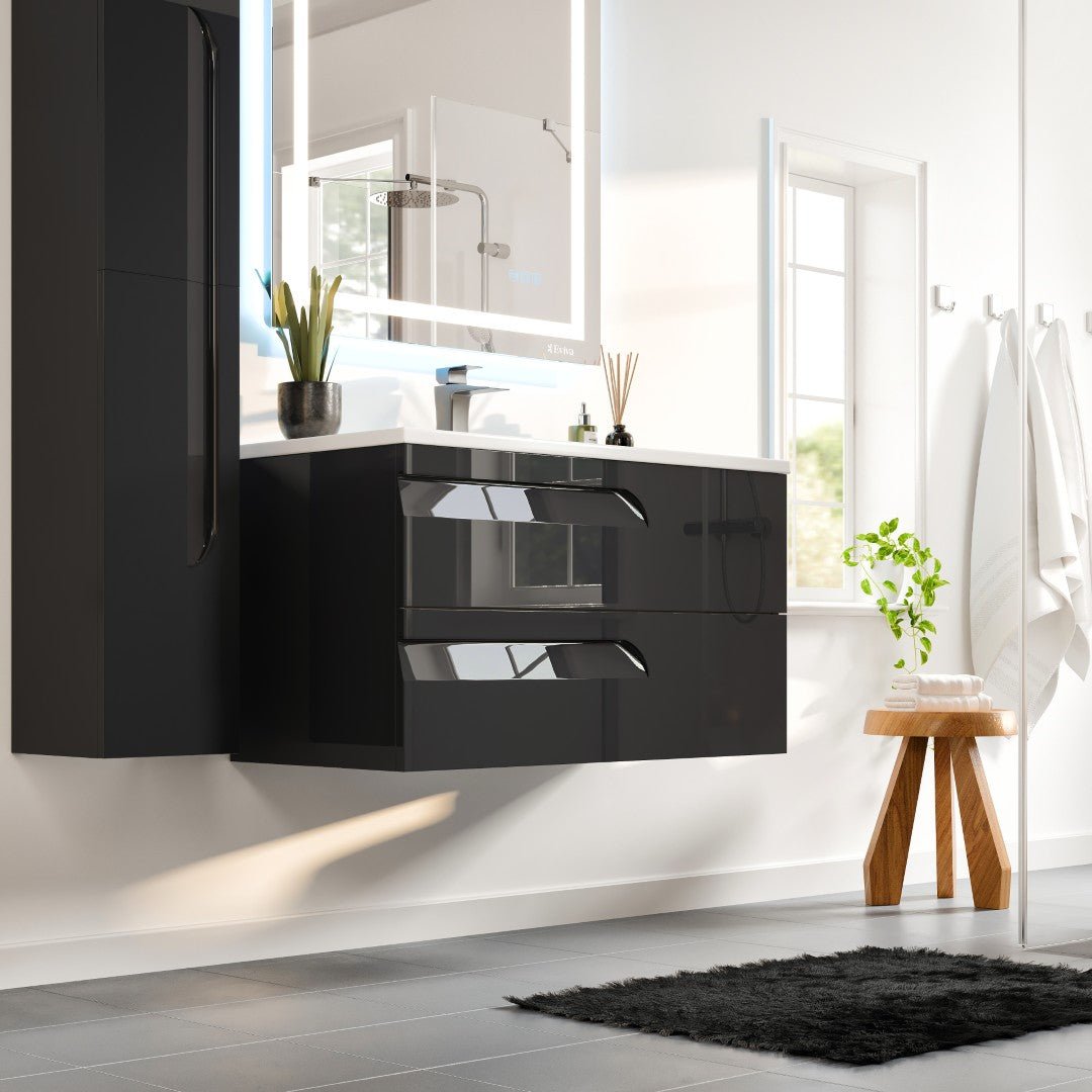 Joy 40 in. Black Wall Mount Single Sink Bath Vanity with Porcelain Top and Integrated Sink - Bathroom Vanity by Eviva