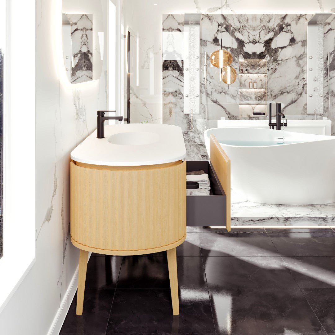 Haven 64 in. Natural Oak Freestanding Single Sink Bath Vanity with Solid Surface Top and Integrated Sink - Bathroom Vanity by Eviva