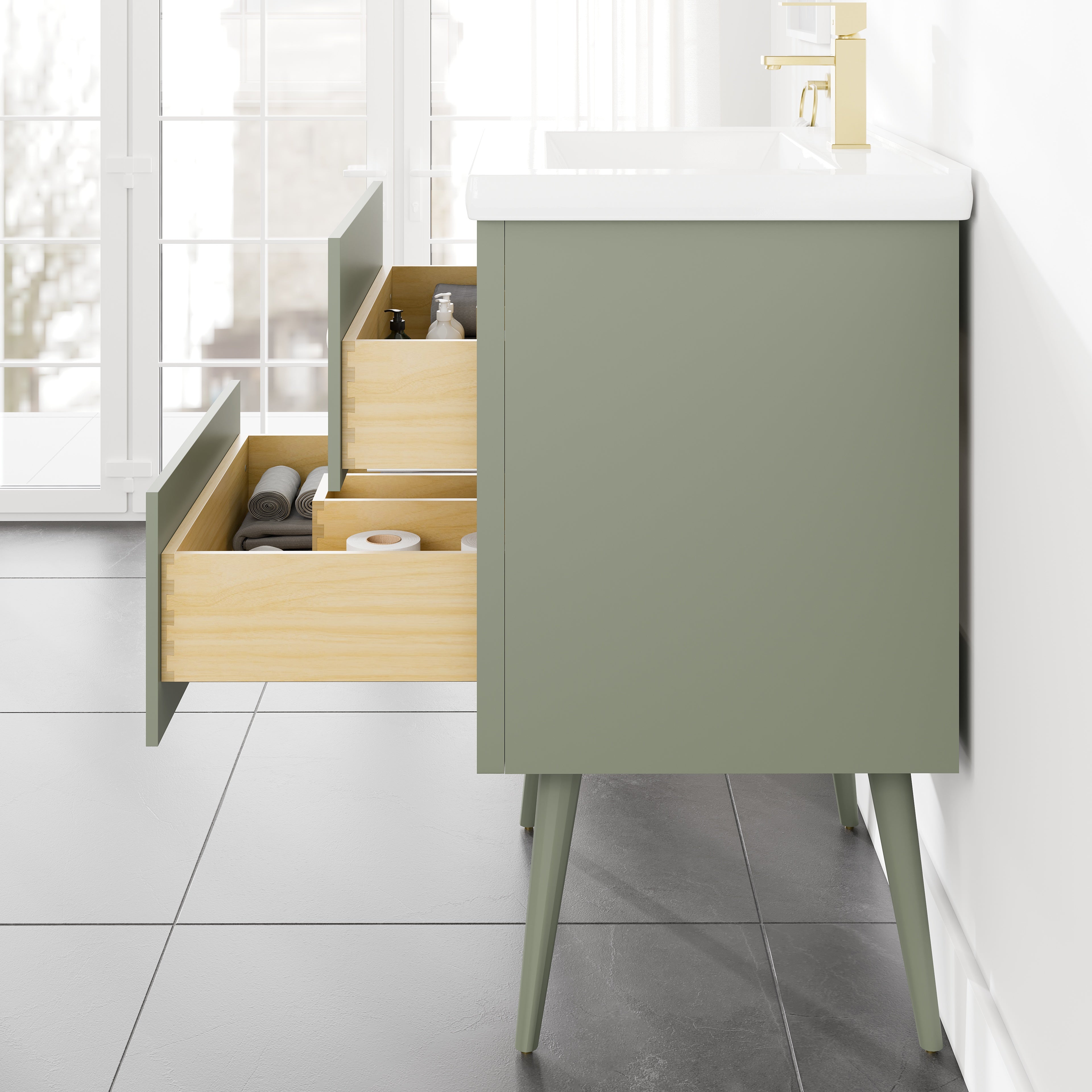 Seoul 24 in. Vintage Green Single Sink Bath Vanity with Porcelain Top and Integrated Sink
