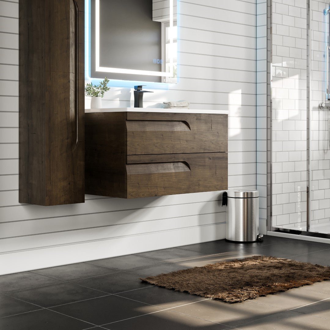 Joy 36 in. Rosewood Wall Mount Single Sink Bath Vanity with Porcelain Top and Integrated Sink - Bathroom Vanity by Eviva