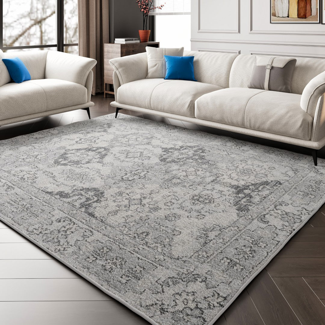 Eviva Mosaic 5' x 7' Damask Gray Rug
