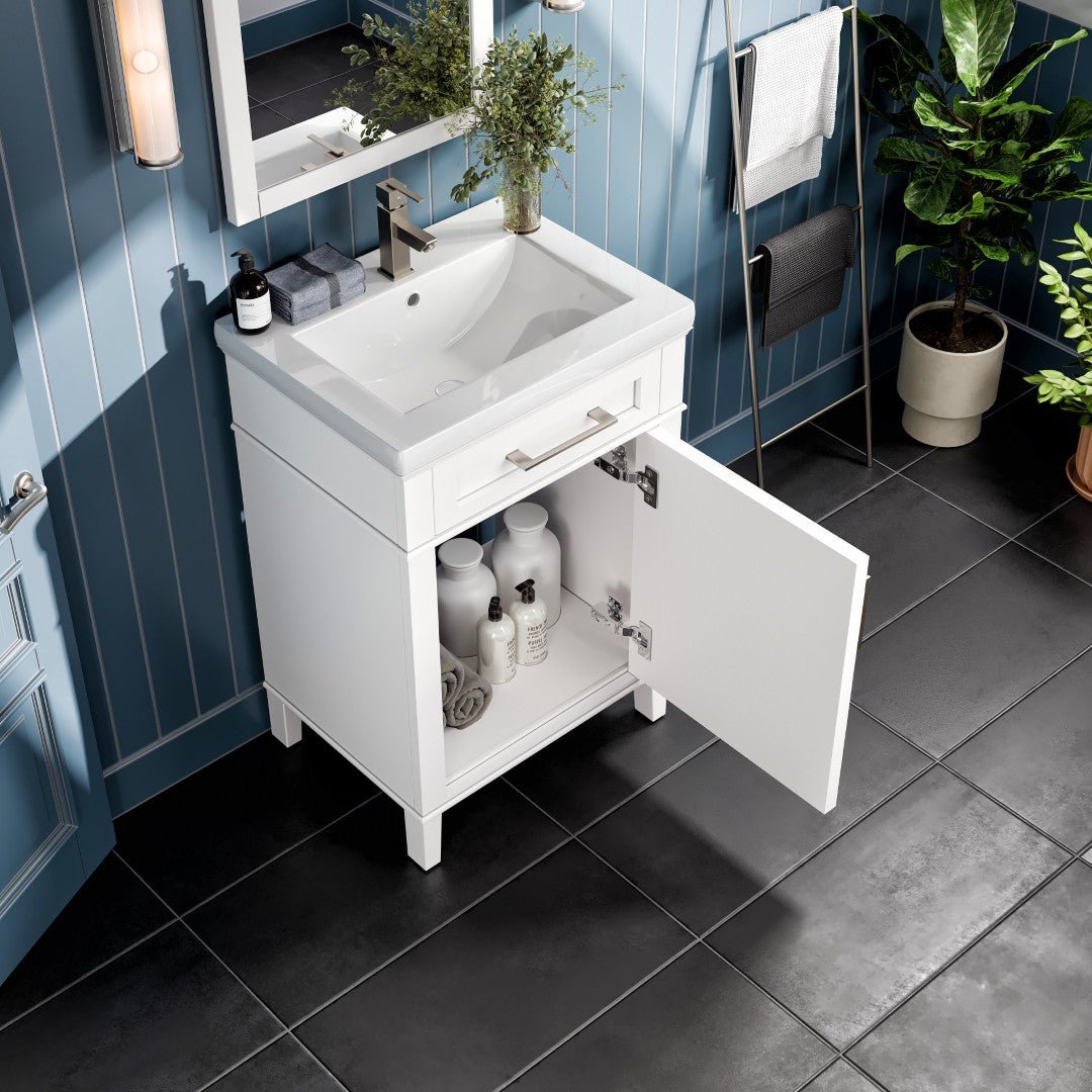 Garci 24 in. White Single Sink Bath Vanity with Porcelain Top and Integrated Sink - Bathroom Vanity by Eviva