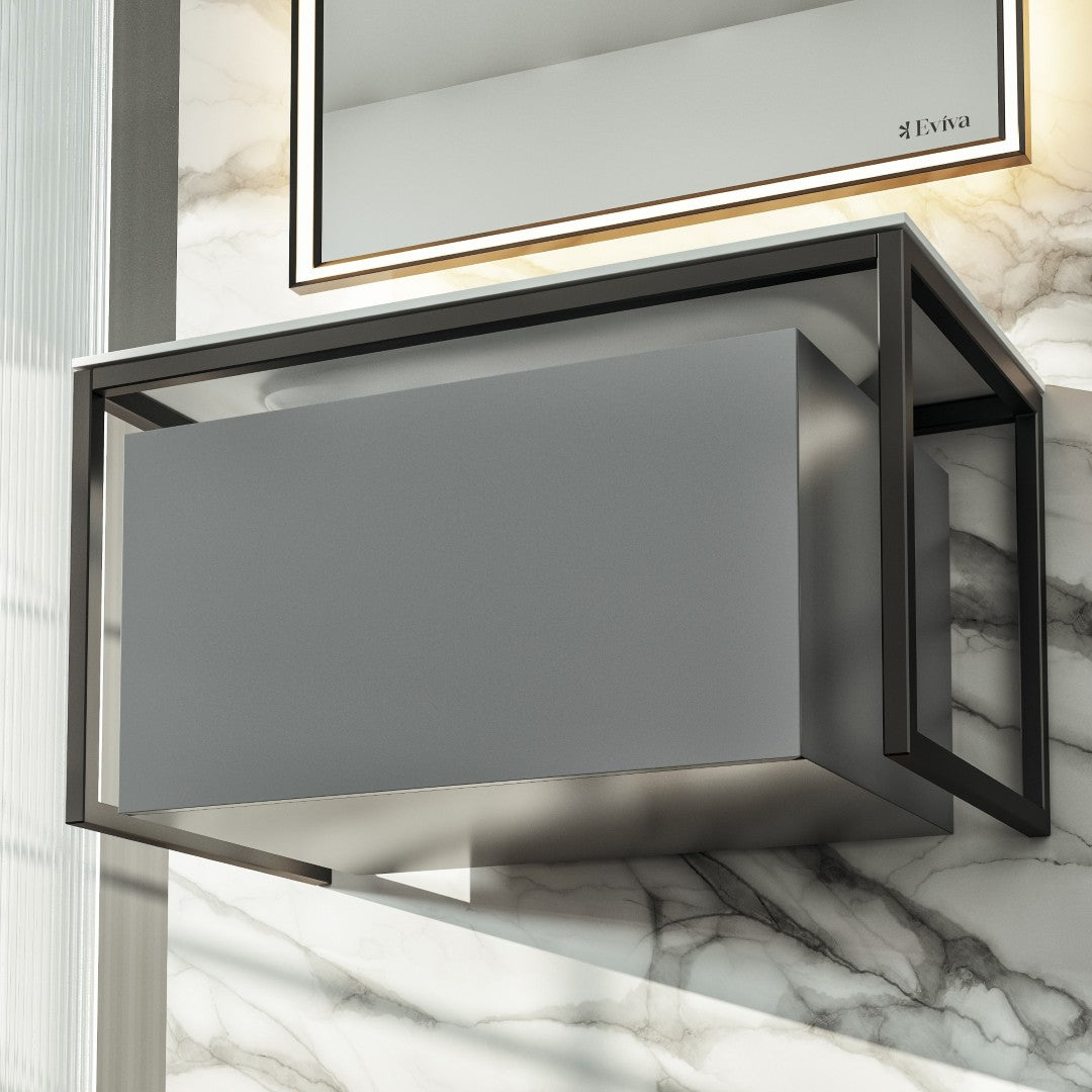 Modena 32 in. Gray Wall Mount Single Sink Bath Vanity with Solid Surface Top and Integrated Sink