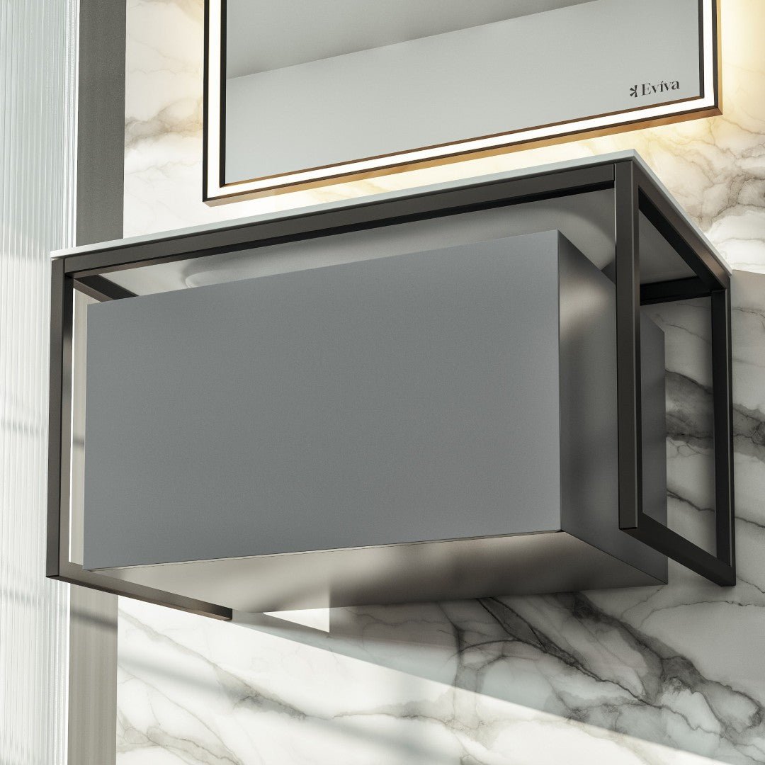 Modena 32 in. Gray Wall Mount Single Sink Bath Vanity with Solid Surface Top and Integrated Sink - Bathroom Vanity by Eviva