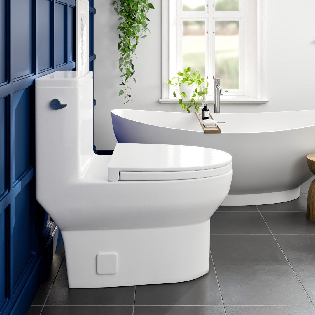 Zion 12 inch Floor Mounted 1 - piece 1.28 GPF Tornado Flush Elongated Toilet in White Seat Included - by Eviva