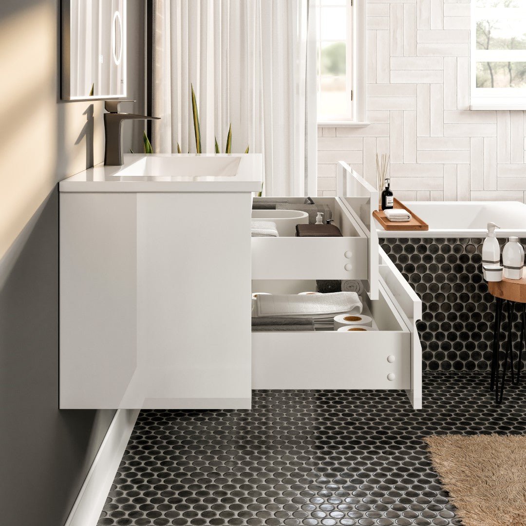 Joy 40 in. White Wall Mount Single Sink Bath Vanity with Porcelain Top and Integrated Sink - Bathroom Vanity by Eviva