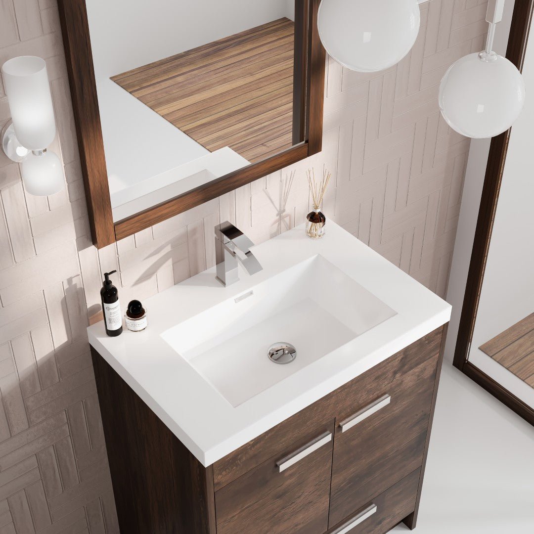 Lugano 30 in. Rosewood Single Sink Bath Vanity with Acrylic Top and Integrated Sink - Bathroom Vanity by Eviva