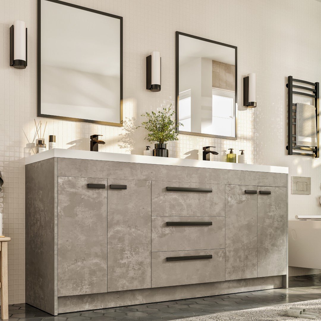 Lugano 72 in. Concrete Gray Double Sink Bath Vanity with Acrylic Top and Integrated Sinks - Bathroom Vanity by Eviva