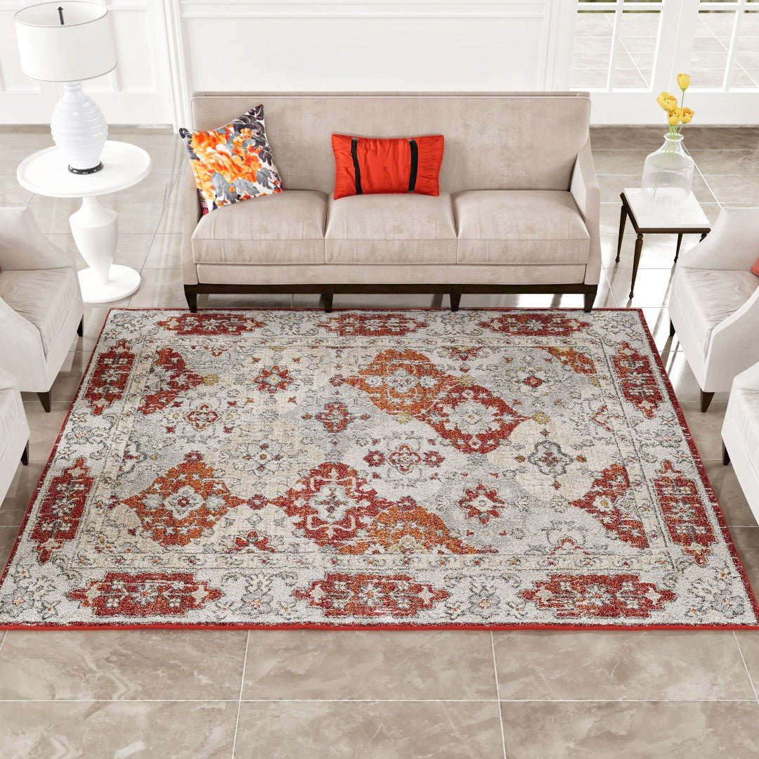 Eviva Mosaic 3' x 5' Damask Multicolor Rug - Rug by Eviva