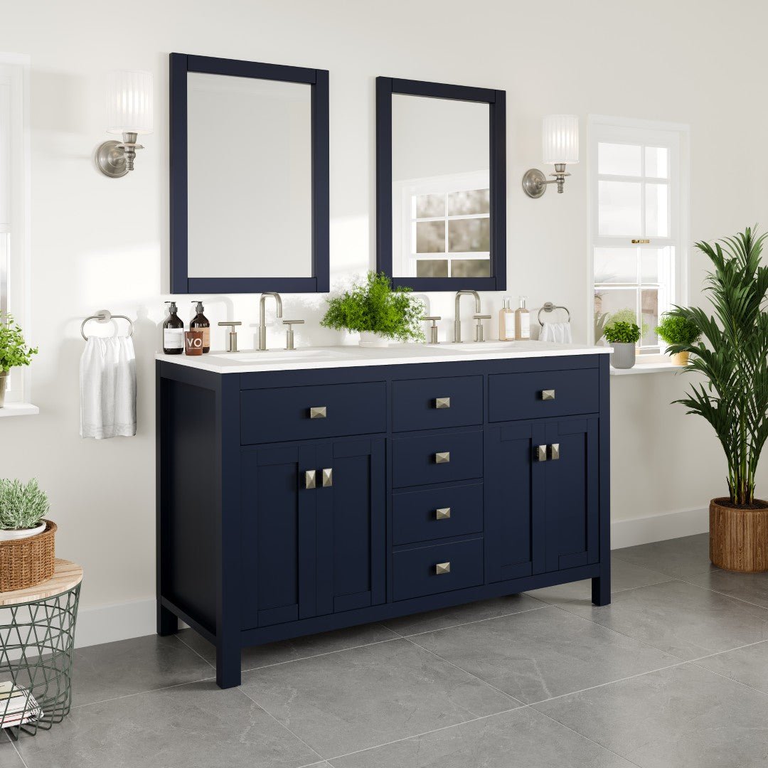 Artemis 60 in. Blue Double Sink Bath Vanity with Engineered Top and Undermount Porcelain Sinks - Bathroom Vanity by Eviva
