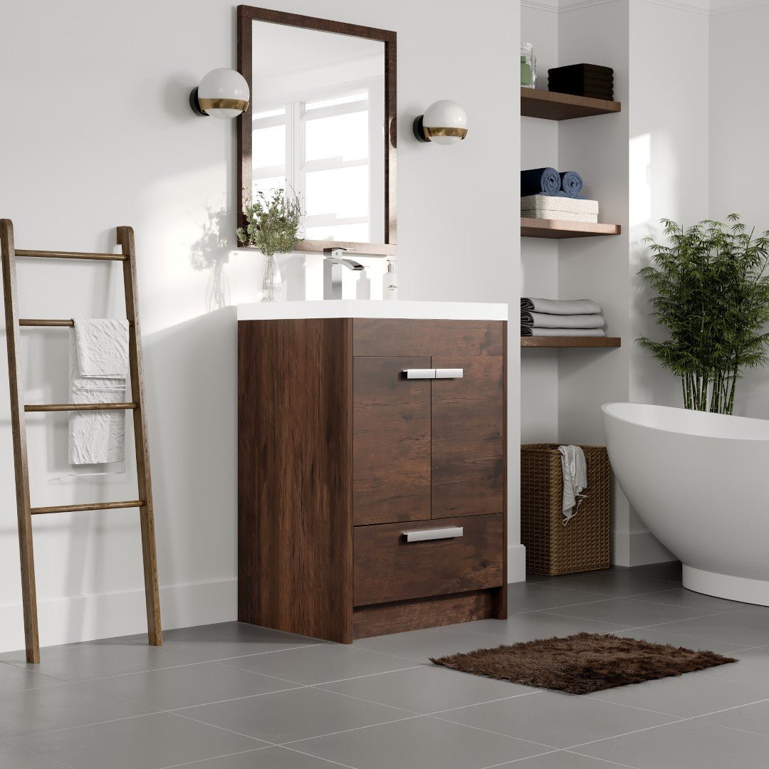 Lugano 24 in. Rosewood Single Sink Bath Vanity with Acrylic Top and Integrated Sink - Bathroom Vanity by Eviva