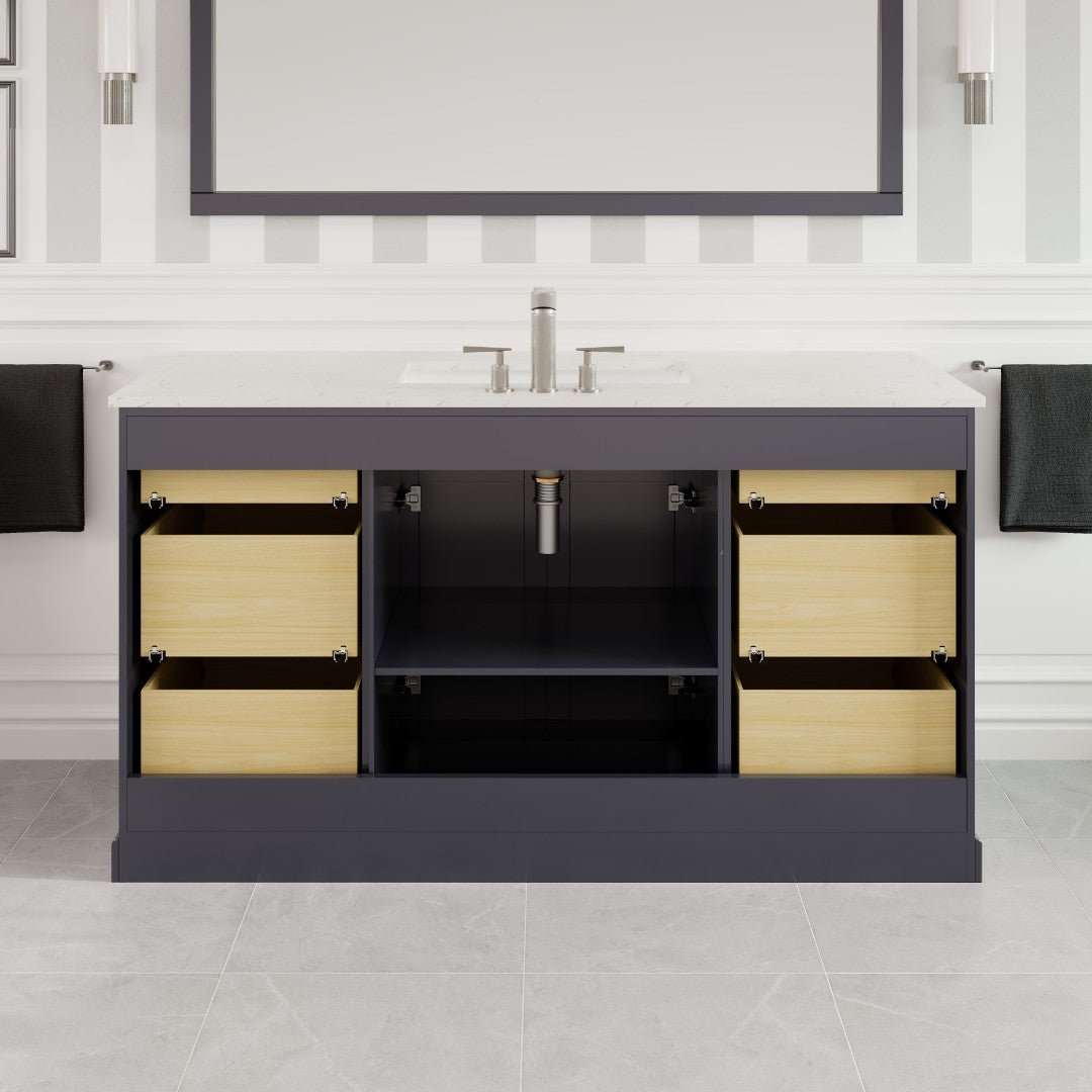 Epic 60 in. Charcoal Gray Single Sink Bath Vanity with Carrara Quartz Top and Undermount Porcelain Sink - Bathroom Vanity by Eviva