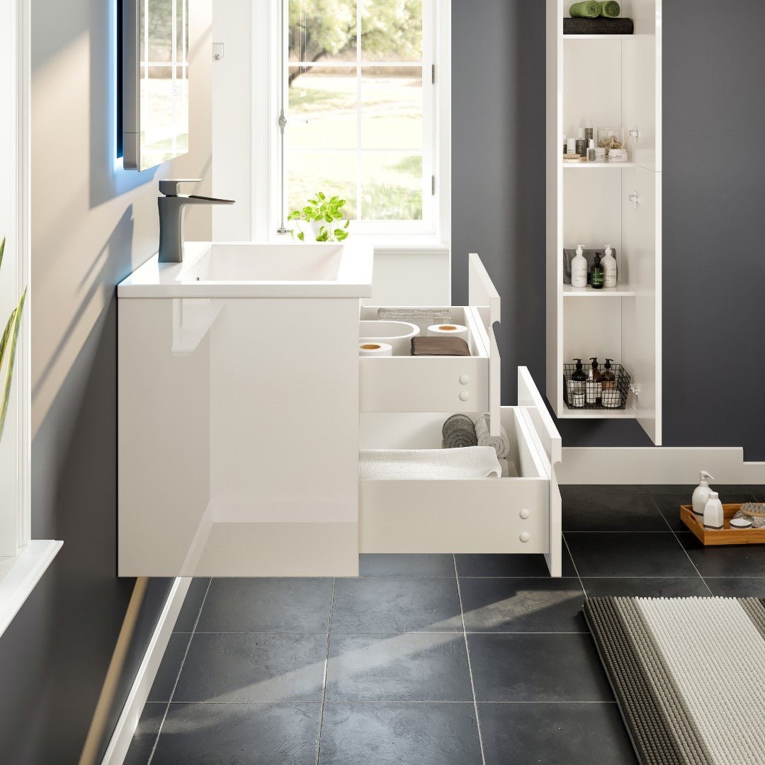 Joy 24 in. White Wall Mount Single Sink Bath Vanity with Porcelain Top and Integrated Sink - Bathroom Vanity by Eviva