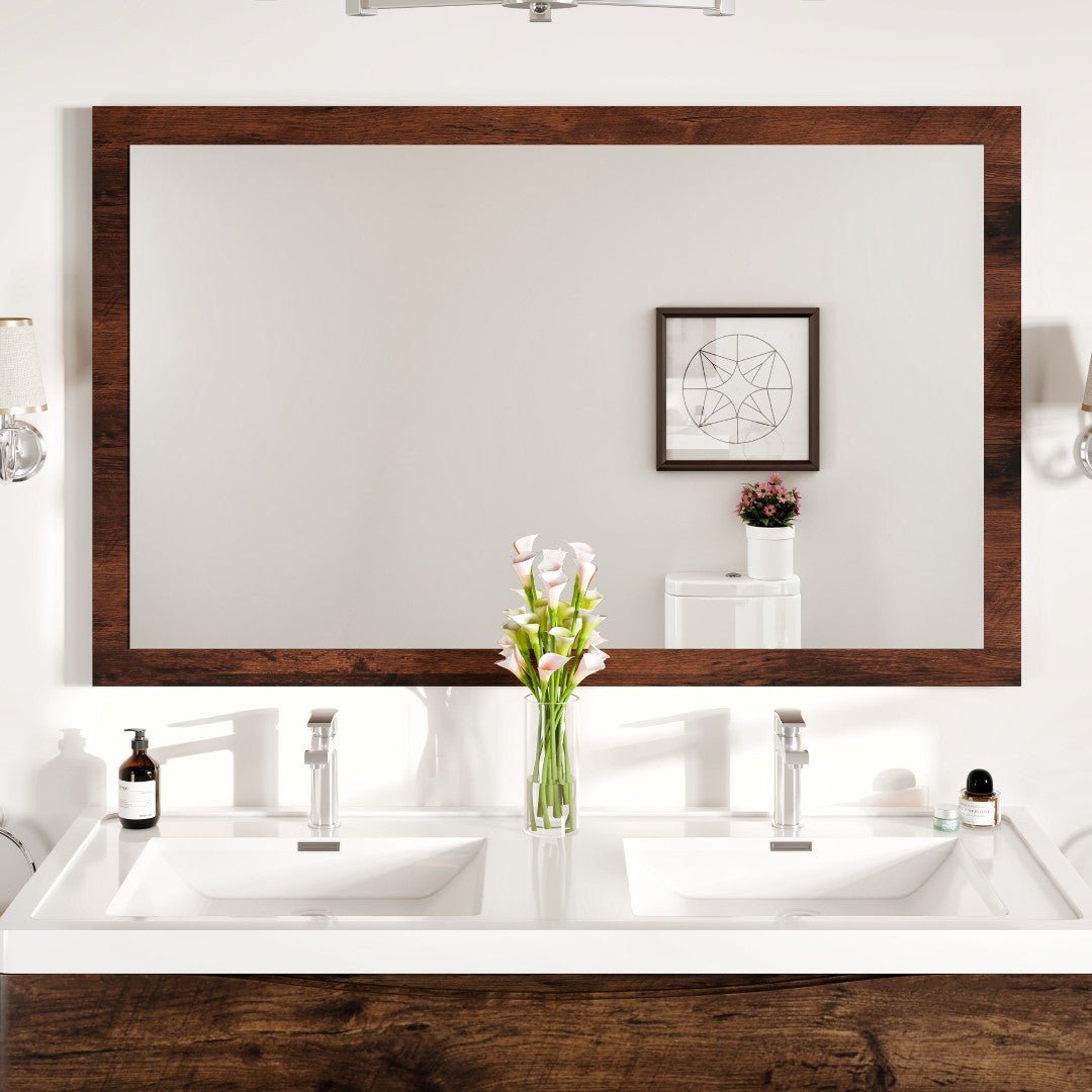 Eviva Sun 48" x 30" Rectangular Rosewood Wooden Framed Mirror - Mirror by Eviva