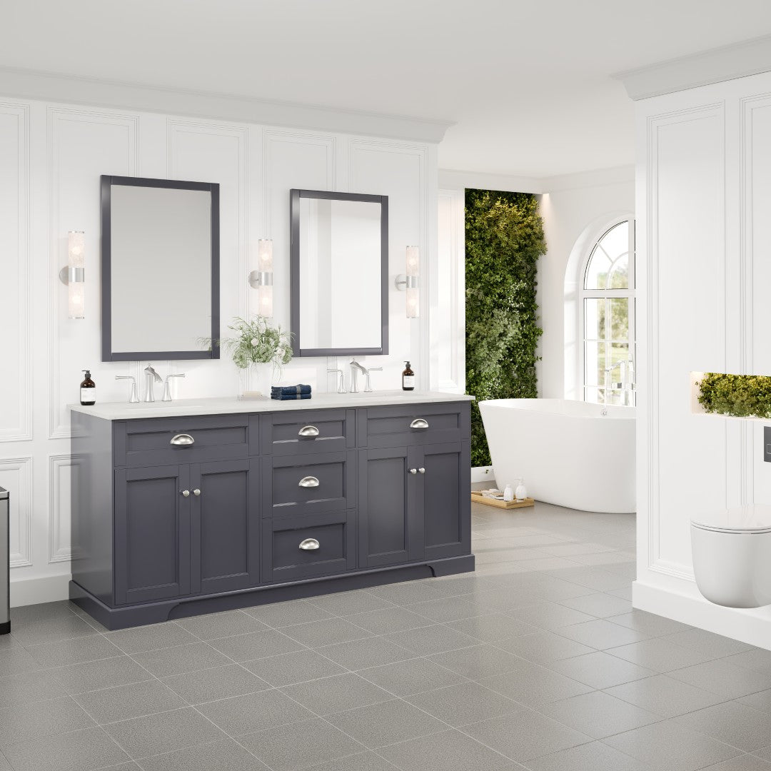 Epic 72 in. Charcoal Gray Double Sink Bath Vanity with Carrara Quartz Top and Undermount Porcelain Sinks
