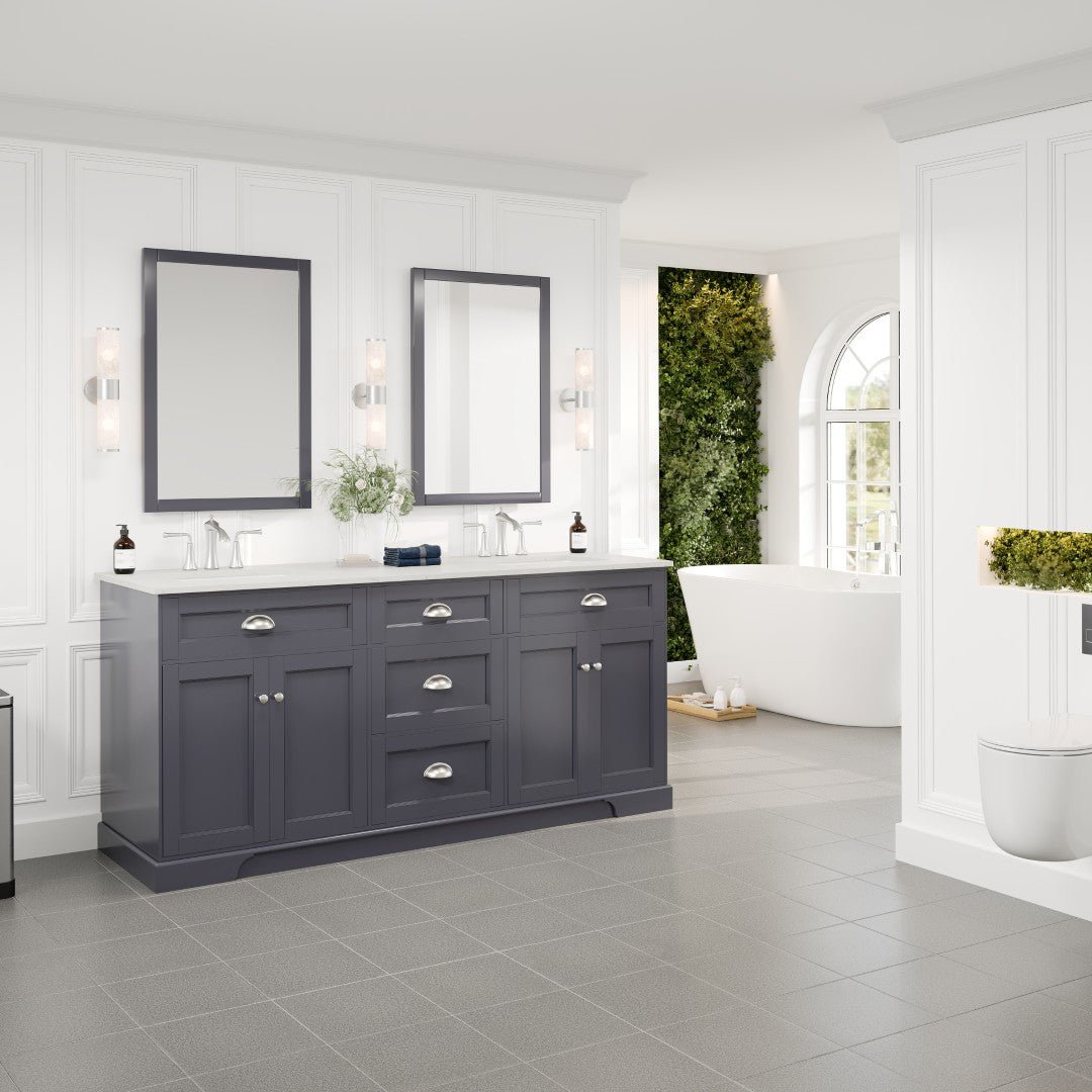 Epic 72 in. Charcoal Gray Double Sink Bath Vanity with Carrara Quartz Top and Undermount Porcelain Sinks - Bathroom Vanity by Eviva