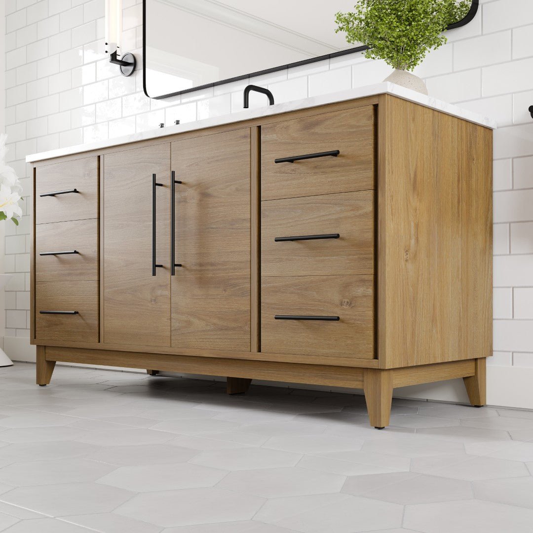 Graham 60 in. Oak Single Sink Bath Vanity with Arabescato Engineered Stone Top and Undermount Porcelain Sink - Bathroom Vanity by Eviva