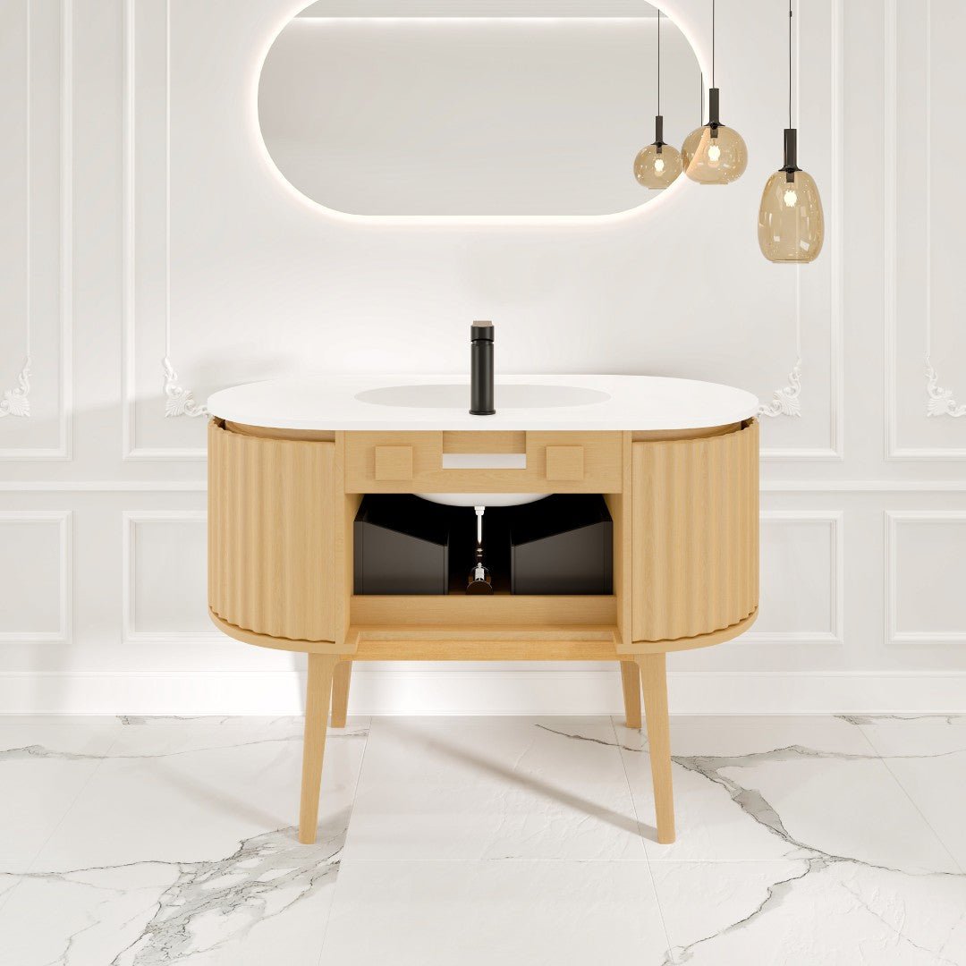 Haven 39 in. Natural Oak Freestanding Single Sink Bath Vanity with Solid Surface Top and Integrated Sink - Bathroom Vanity by Eviva