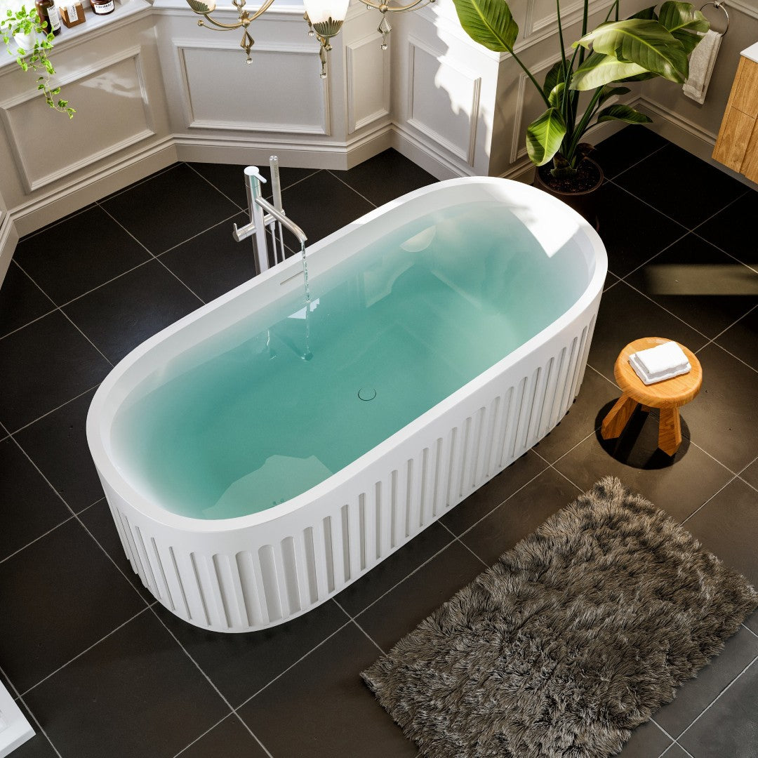 Eviva Cascade 67" Matte White Oval Solid Surface Freestanding Bathtub