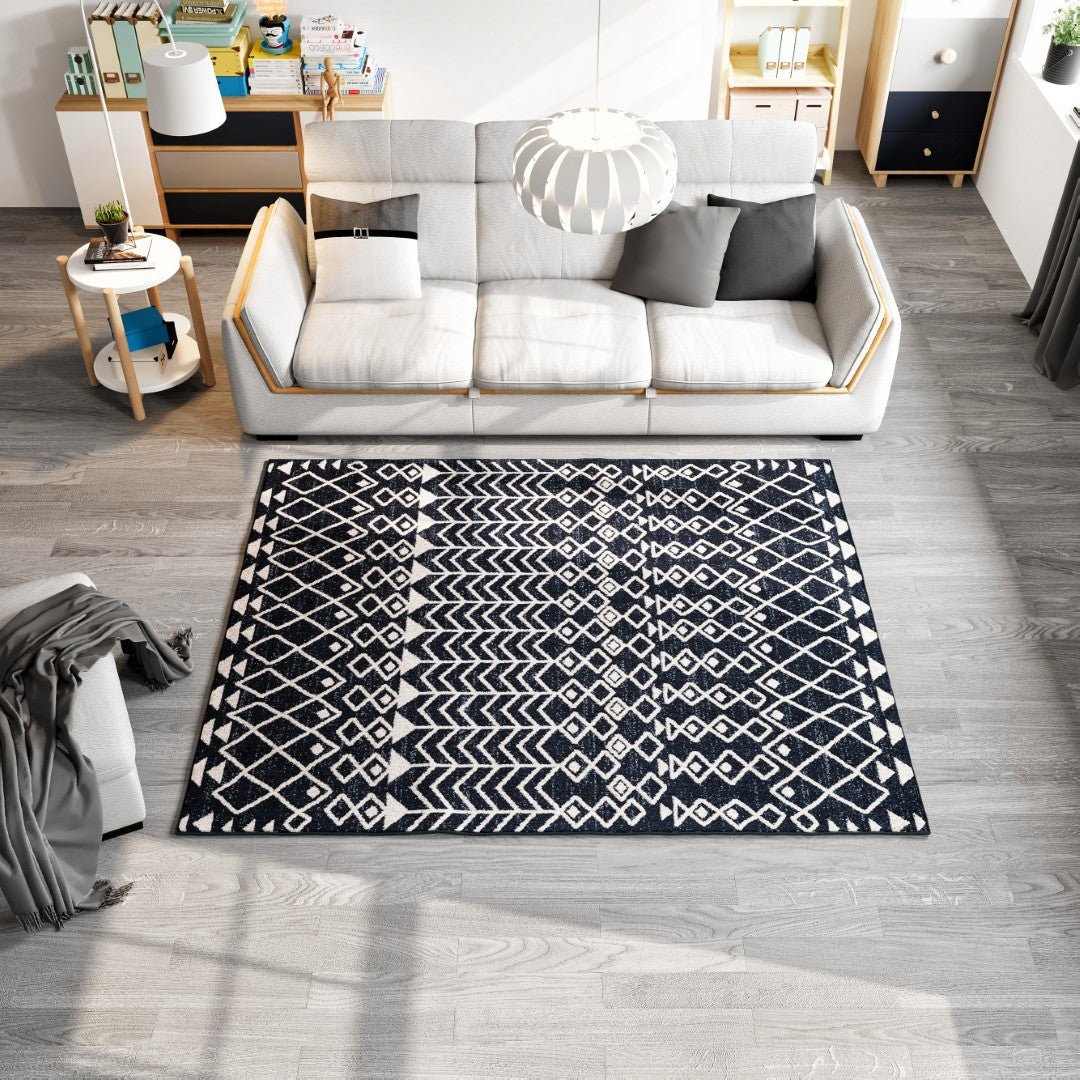 Eviva Loops 5' x 7' Ikat Blue/Cream Rug - Rug by Eviva