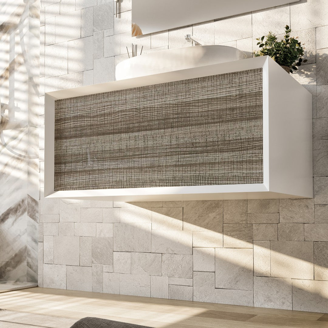 Santa Monica 36 in. Ash Wall Mount Single Sink Bath Vanity with Acrylic Top and Vessel Solid Surface Sink