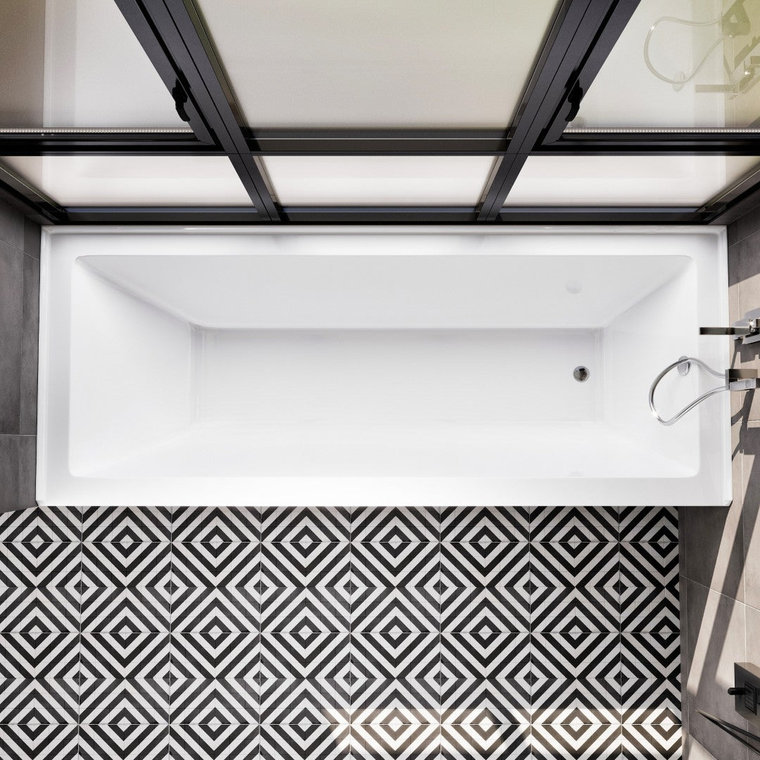 Eviva Nova 60" Glossy White Rectangle Acrylic Right Drain Alcove Bathtub