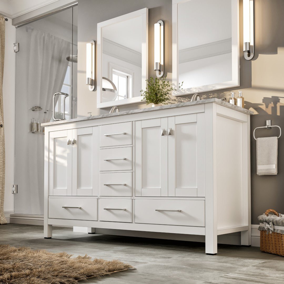 Eviva Aberdeen 60" White Double Sink Bath Vanity with Marble Top - Bathroom Vanity by Eviva