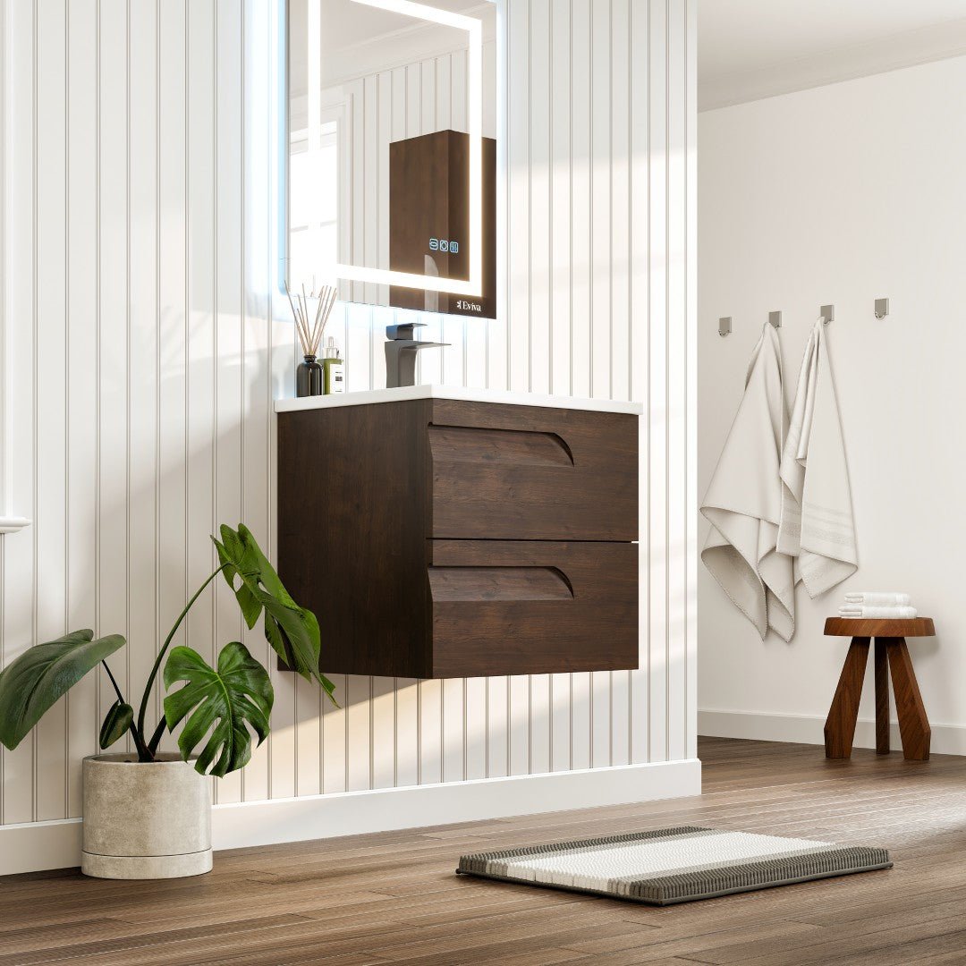 Joy 24 in. Rosewood Wall Mount Single Sink Bath Vanity with Porcelain Top and Integrated Sink - Bathroom Vanity by Eviva