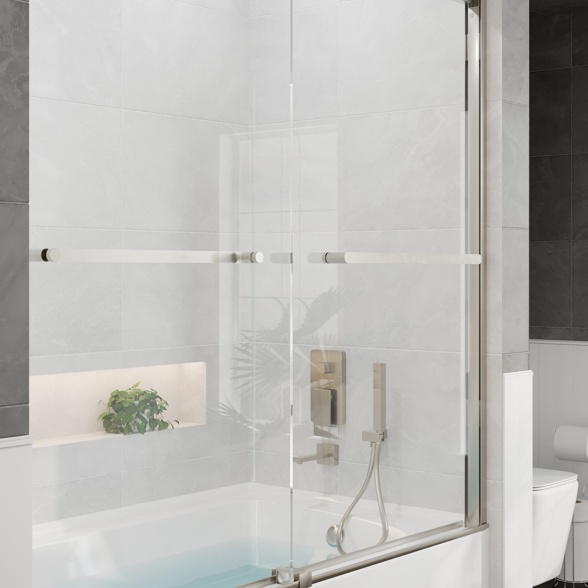 Eviva Luxor 60 in. W x 60 in. H Sliding Frameless Shower Door in Brushed Nickel with Tempered Glass - Shower Door by Eviva