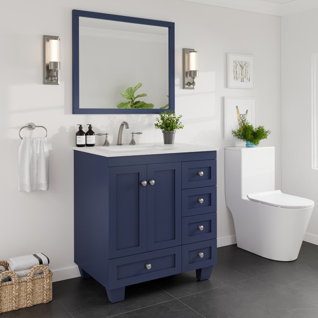 Acclaim 30 in. Blue Single Sink Bath Vanity with Carrara Quartz Top and Undermount Porcelain Sink - Bathroom Vanity by Eviva