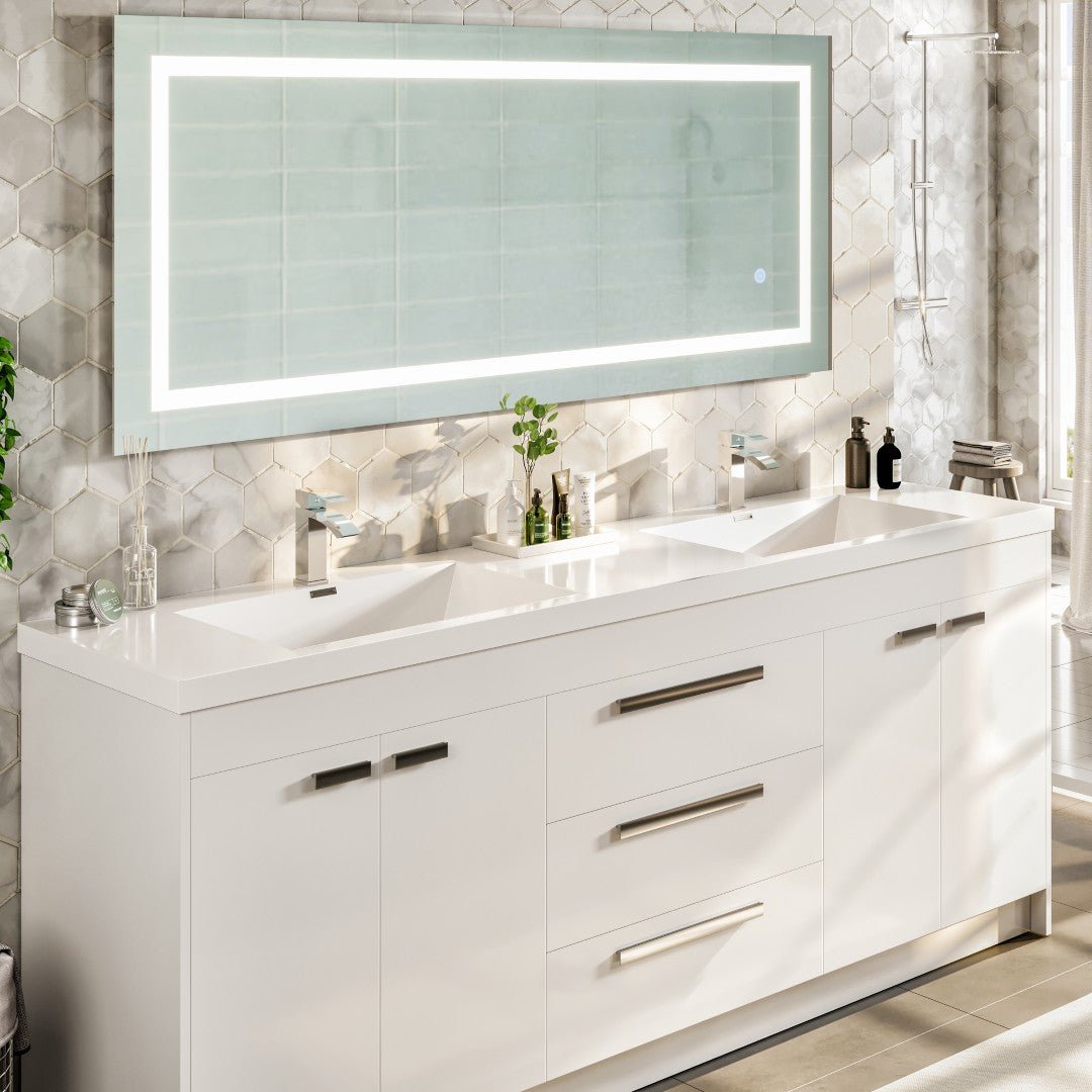 Lugano 84 in. White Double Sink Bath Vanity with Acrylic Top and Integrated Sinks - Bathroom Vanity by Eviva