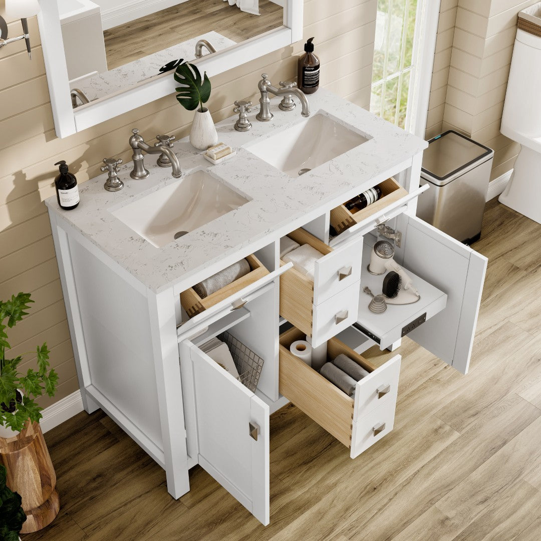 Artemis 44 in. White Double Sink Bath Vanity with Engineered Top and Undermount Porcelain Sinks