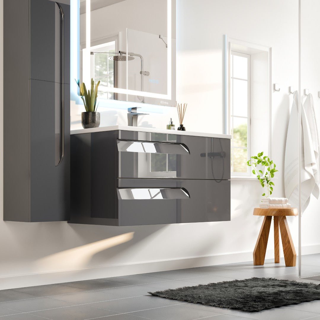 Joy 40 in. Gray Wall Mount Single Sink Bath Vanity with Porcelain Top and Integrated Sink - Bathroom Vanity by Eviva