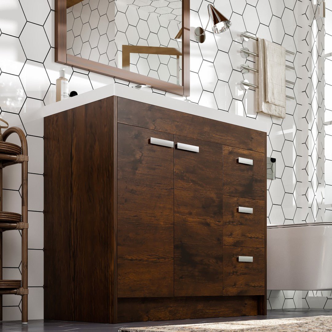 Lugano 36 in. Rosewood Single Sink Bath Vanity with Acrylic Top and Integrated Sink - Bathroom Vanity by Eviva