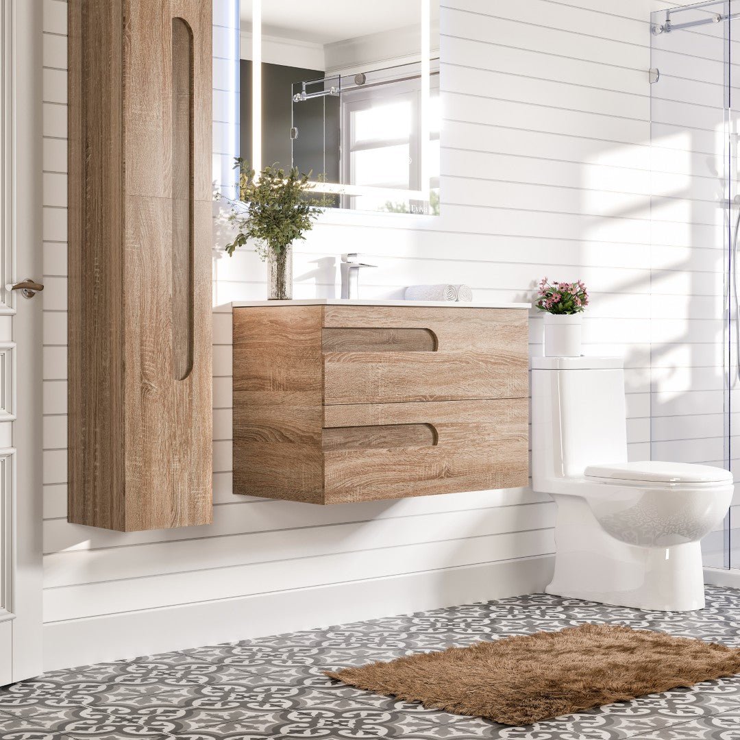 Joy 40 in. Maple Wall Mount Single Sink Bath Vanity with Porcelain Top and Integrated Sink - Bathroom Vanity by Eviva