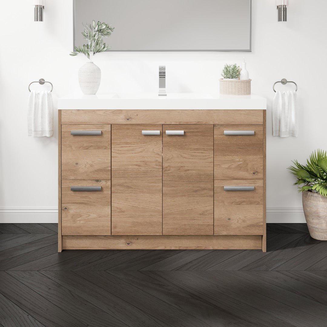 Lugano 48 in. Natural Oak Single Sink Bath Vanity with Acrylic Top and Integrated Sink - Bathroom Vanity by Eviva