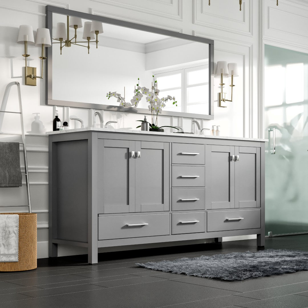 Eviva Aberdeen 72 in. Gray Bathroom Vanity with Carrara Marble Top